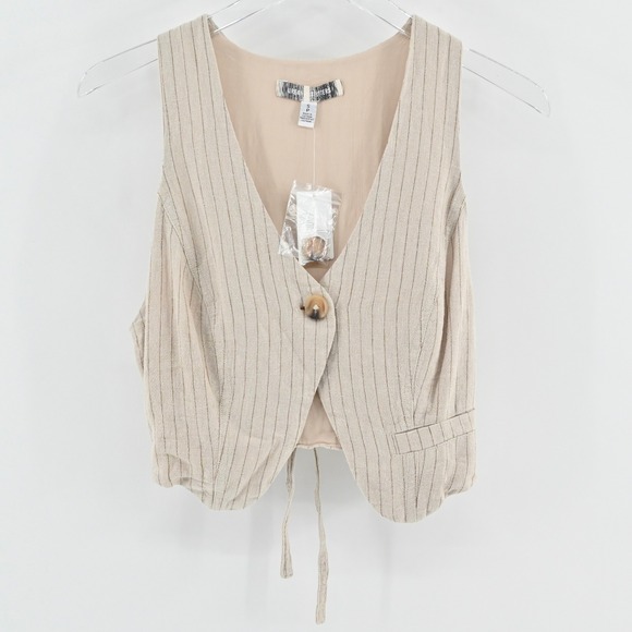 Urban Outfitters Womens Vest Top Size S Pinstripe Academia Preppy Linen Button - Picture 1 of 12